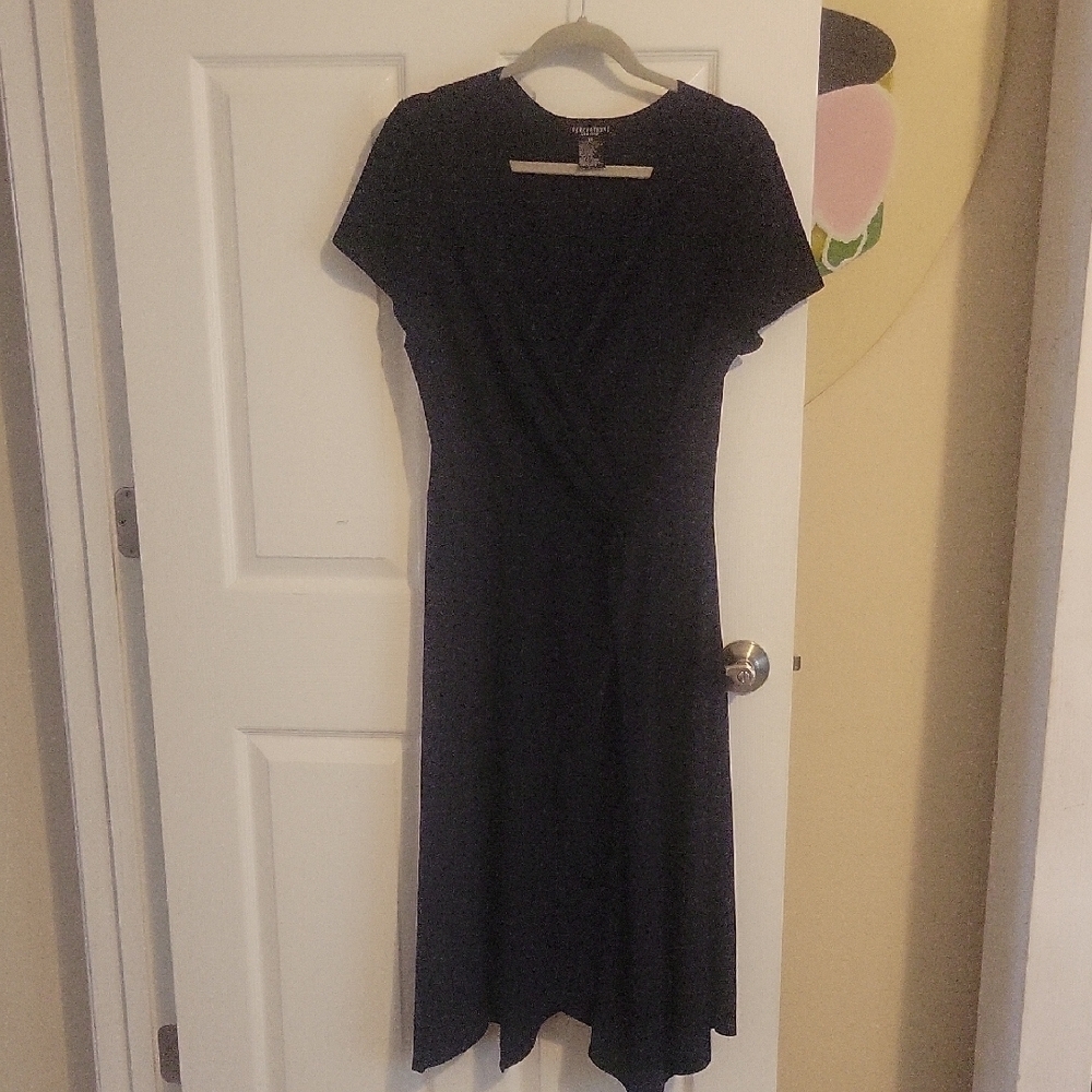 Perceptions Deep Navy almost black High Low deep vneck winged sleeve Dress Sz14